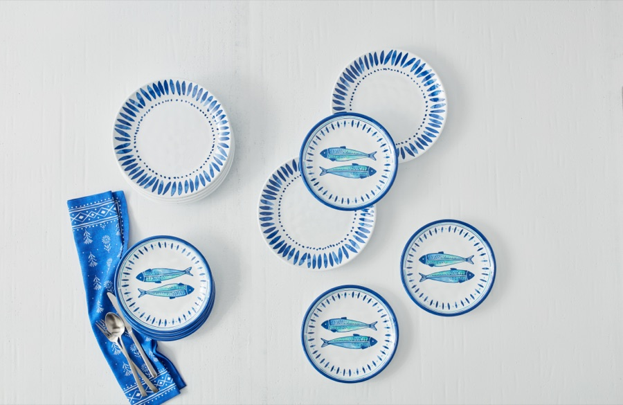 Blue fish dinnerware collection.
