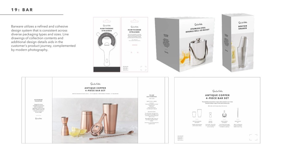 Packaging standard, p29: Bar category combines line drawing with photography.