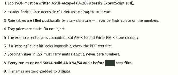 The nine maintenance guards. Identifying name redacted; every run must pass build and audit before human review and approval.